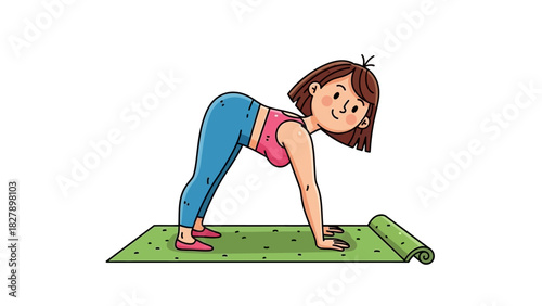 Young Woman in Upward-Facing Dog Pose on Yoga Mat Illustration