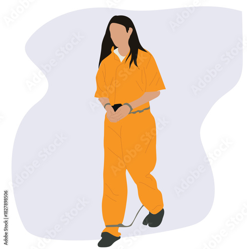 female prisoners.  Person in orange clothing locked 