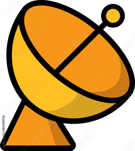 SCIENCE THEMED ICONS SET - a large parabolic antenna capturing distant signals. Cartoon style. Warm colors. 