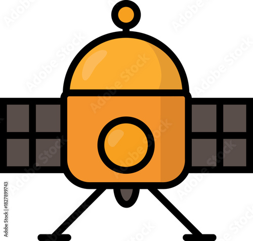 SPACE TRANSPORT ICONS SET - an orbital satellite with wide solar panels, built for communication, signal transmission, and cosmic observation.