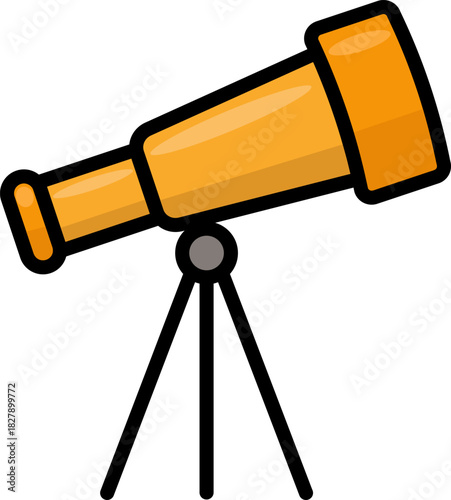 TELESCOPE ICON - a compact observation telescope aimed at the stars. Simple design, cartoon style.