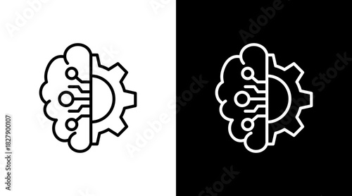 Brain Process White Icon Set Vector 