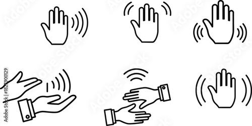 Hand gesture recognition icons set in doodle style