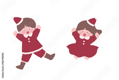 クリスマス　ジャンプする男の子と女の子