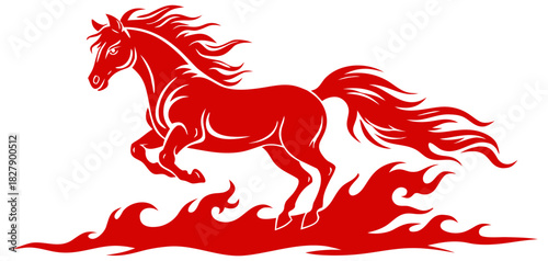 Vector silhouette illustration of a Chinese fire horse isolated on transparent background