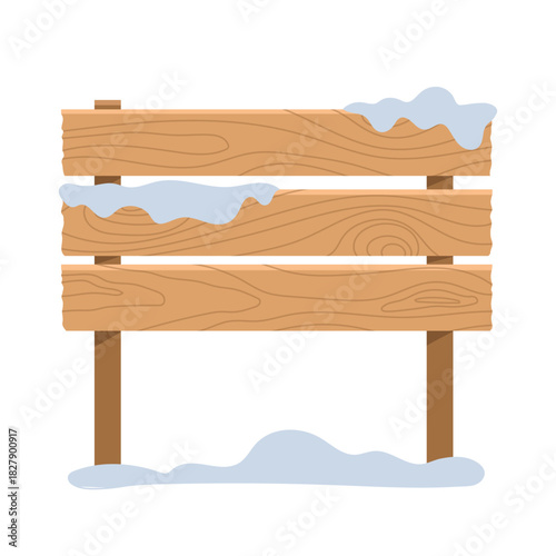 Wooden winter signpost. Rectangular sign made of planks in a flat style.