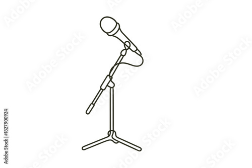 Minimalist line drawing of microphone on stand