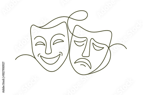 Minimalist line art of comedy and tragedy theater masks