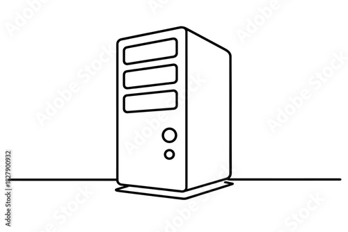 Simple black and white desktop computer tower outline illustration