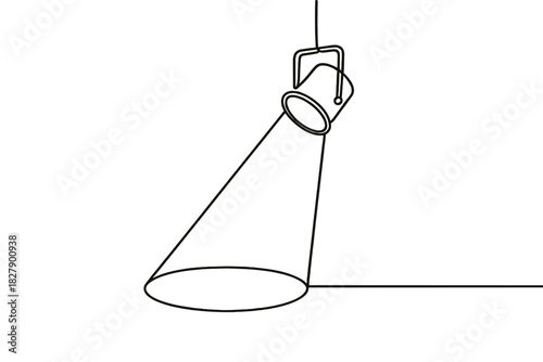 Minimalist black line art of a stage spotlight with focused beam