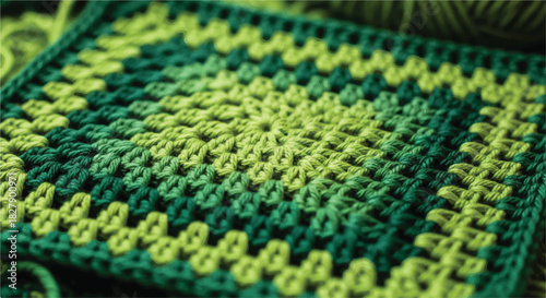 Green Crochet Granny Square with Variegated Yarn.