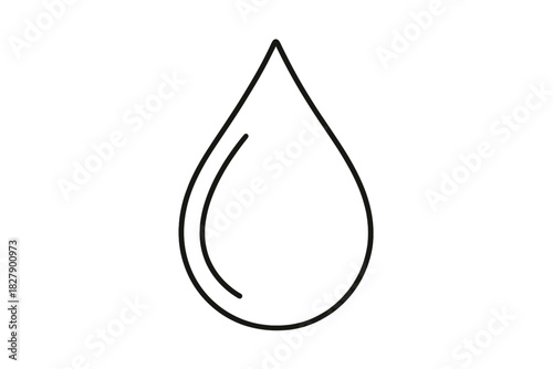 Minimalist black outline water droplet icon on white background
