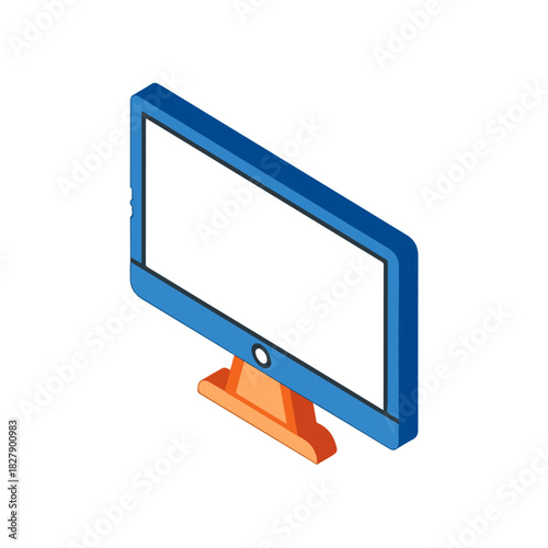 Isometric Computer Monitor Icon, Modern Flat Design, Isolated White Background