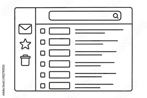 Minimalist email interface with icons and search bar