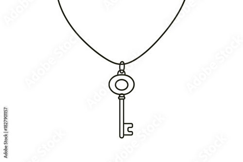 Simple line art of a key pendant necklace