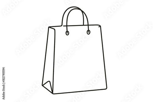 Minimalist black and white shopping bag line art illustration