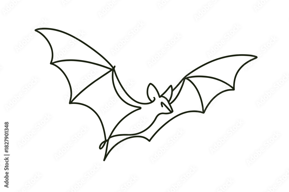 Fototapeta premium Minimalist line art of flying bat with outstretched wings