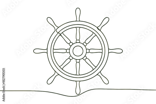 Minimalist nautical ship wheel illustration in continuous line art