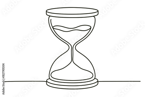 Simple hourglass outline with sand in continuous line drawing style