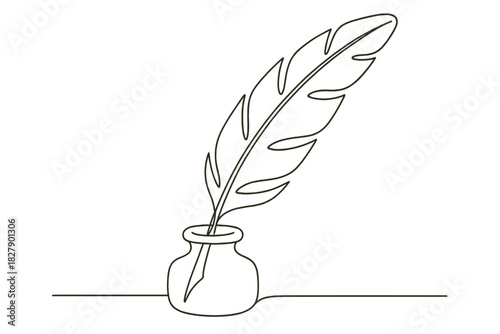 Minimalist line drawing of quill in inkwell