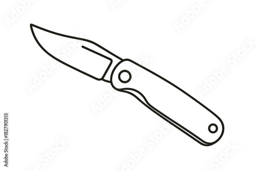 Outline of open folding pocket knife with curved blade