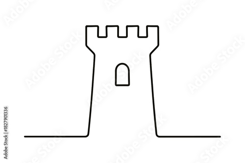 Minimalist outline of medieval castle tower with battlements