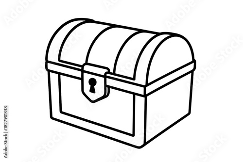 Black and white outline of closed treasure chest with lock