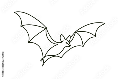 Minimalist line art of flying bat with outstretched wings