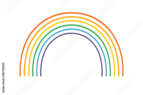 Colorful rainbow arch with seven bright curved bands on white background