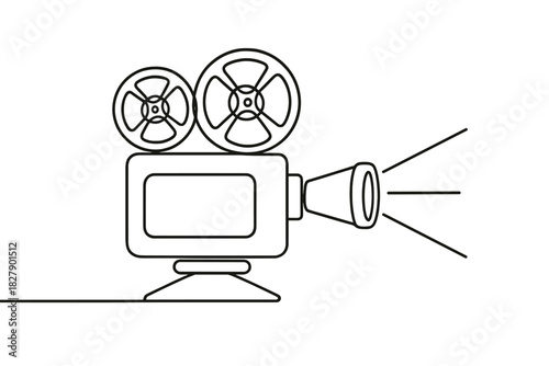 Vintage film projector illustration with reels and light beam