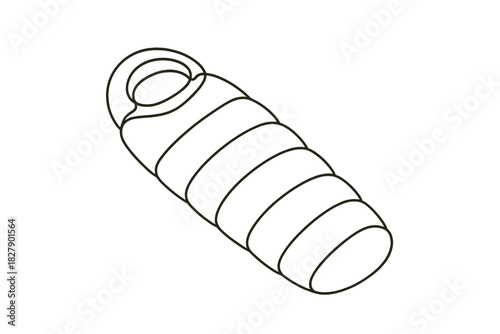 Minimalist line art of sleeping bag with hood and quilted design