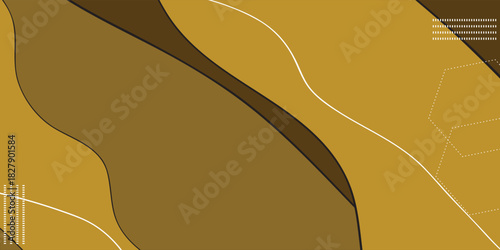 Abstract background with organic flowing shapes in earthy brown and mustard yellow accented with thin white lines.