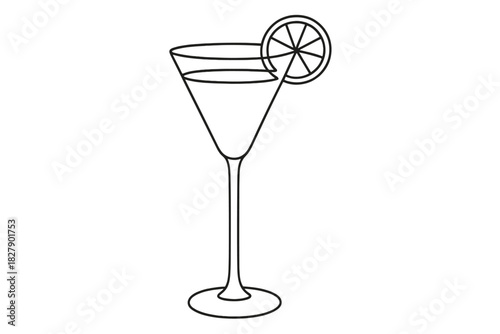 Outline of martini glass with lemon slice on rim