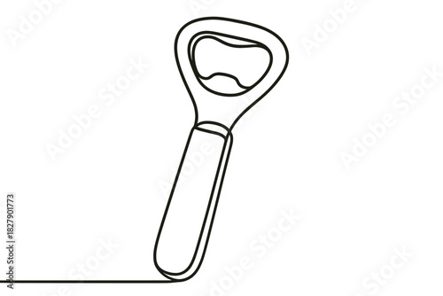 Minimalist line drawing of a bottle opener on white background