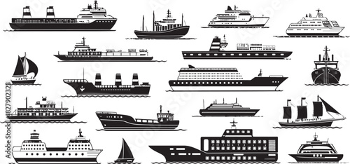 Collection of 18 black and white graphic elements with color accents