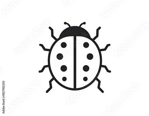Black and white graphic icon of a ladybug with seven spots evenly distributed on its wings