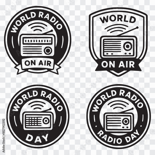 World Radio Day Badges and Labels Collection