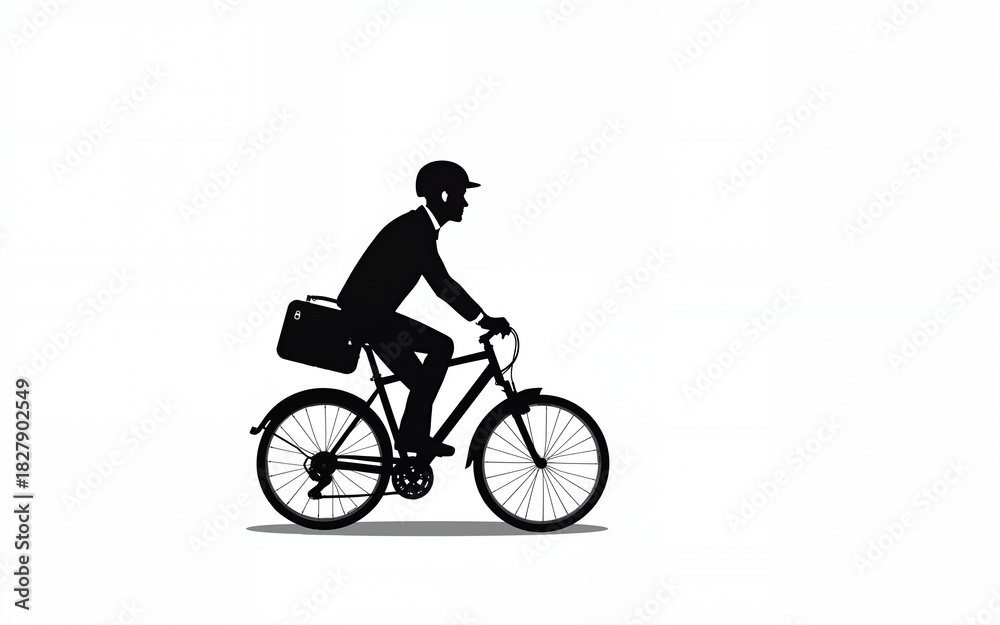 Fototapeta premium A man riding a bicycle in a helmet to work with a briefcase, transparent background, png. High quality