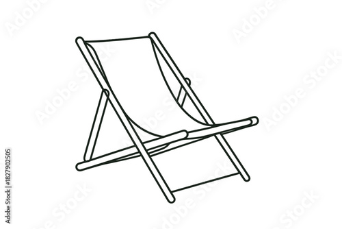 Minimalist black and white deck chair illustration with wooden frame