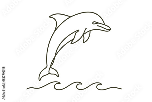 Outline of a dolphin jumping over waves in minimalist style