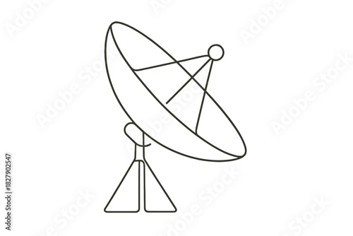 Minimalistic black and white line art of satellite dish antenna