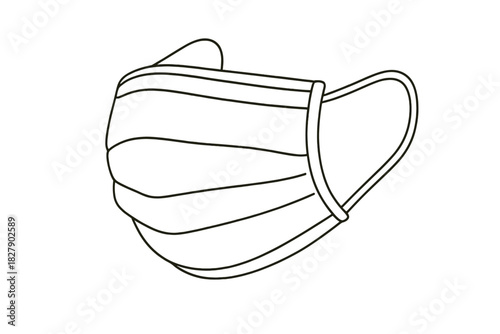 Simple black and white face mask drawing with pleats and ear loops