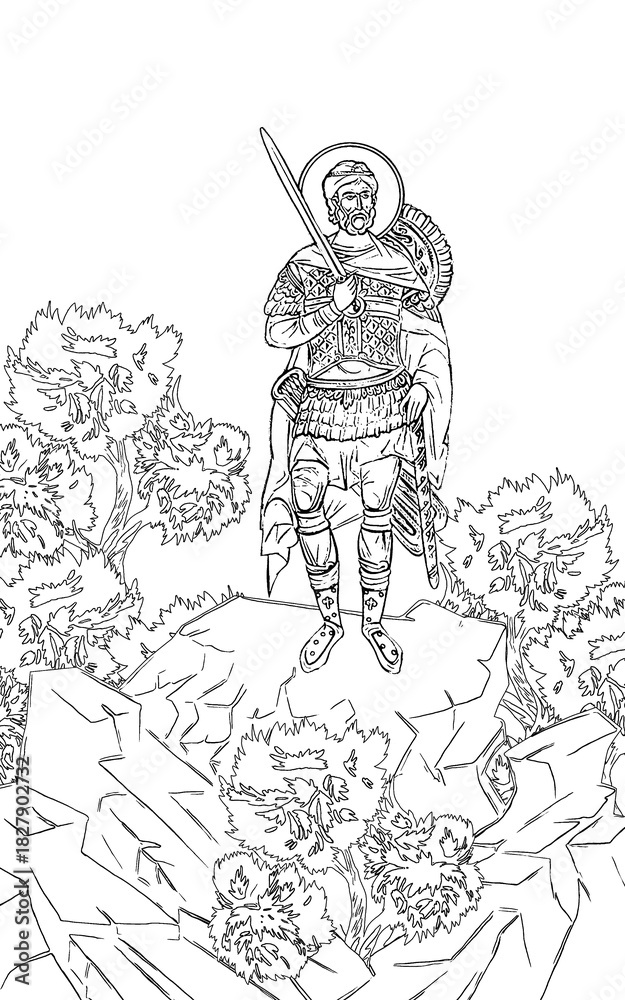 Fototapeta premium Saint Eustace (name english). Greek coloring page in Byzantine style