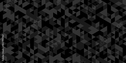 Modern low polygon abstract paper design. dark black pattern square background. Geometric print composed of triangles. Black triangle tiles pattern mosaic wallpaper background.	