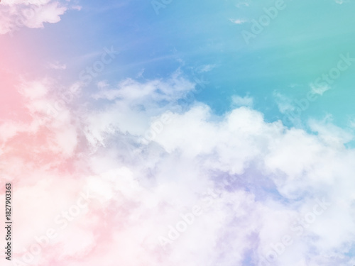 beauty sweet pastel blue and pink colorful with fluffy clouds on sky. multi color rainbow image. abstract fantasy growing light
