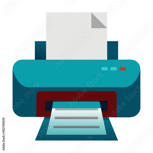 Office printer with printed paper isolated on white vector illustration