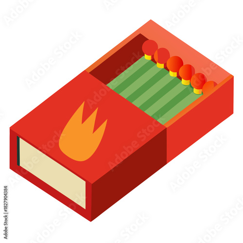 Open matchbox with wooden matches isolated on white vector illustration