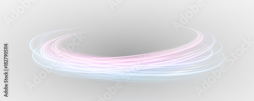 Circular vortex line in futuristic explosion ambience. A bright portal of shimmering waves and glistering radiance.