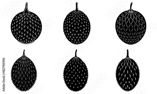 Six soursop silhouettes offer natural organic charm for branding and designs, conveying freshness and healthy eating through simple, elegant vector shapes