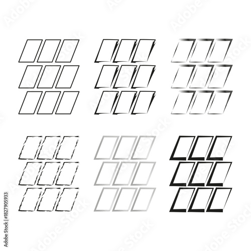 Abstract pattern set. Geometric number seven. Outline Vector illustration. Repeated element graphic.